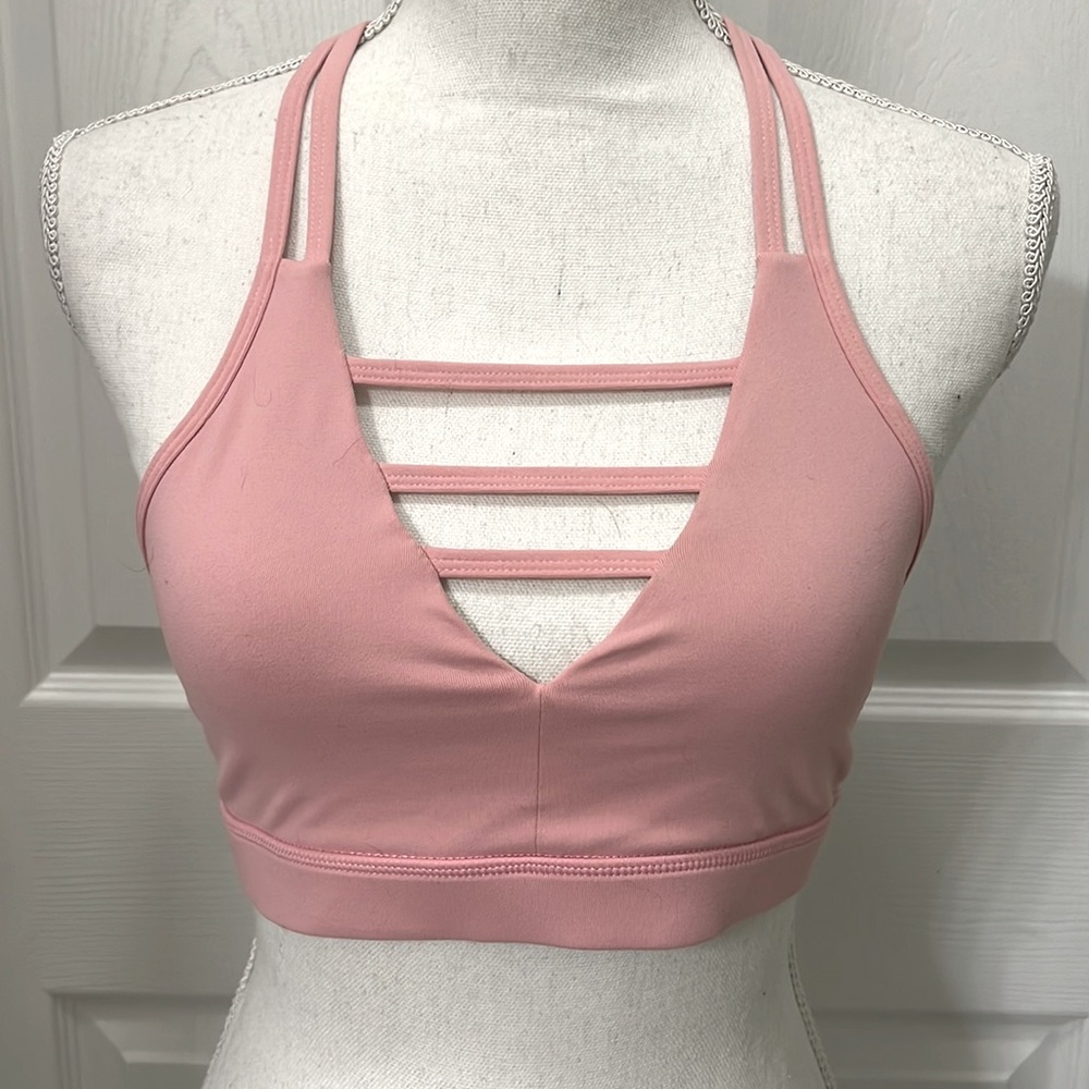 ZYIA ACTIVE Pink Longline Sports Bra with Racer Back and Strappy Detail